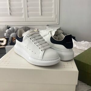 Alexander McQueen White and Black Leather Sneakers